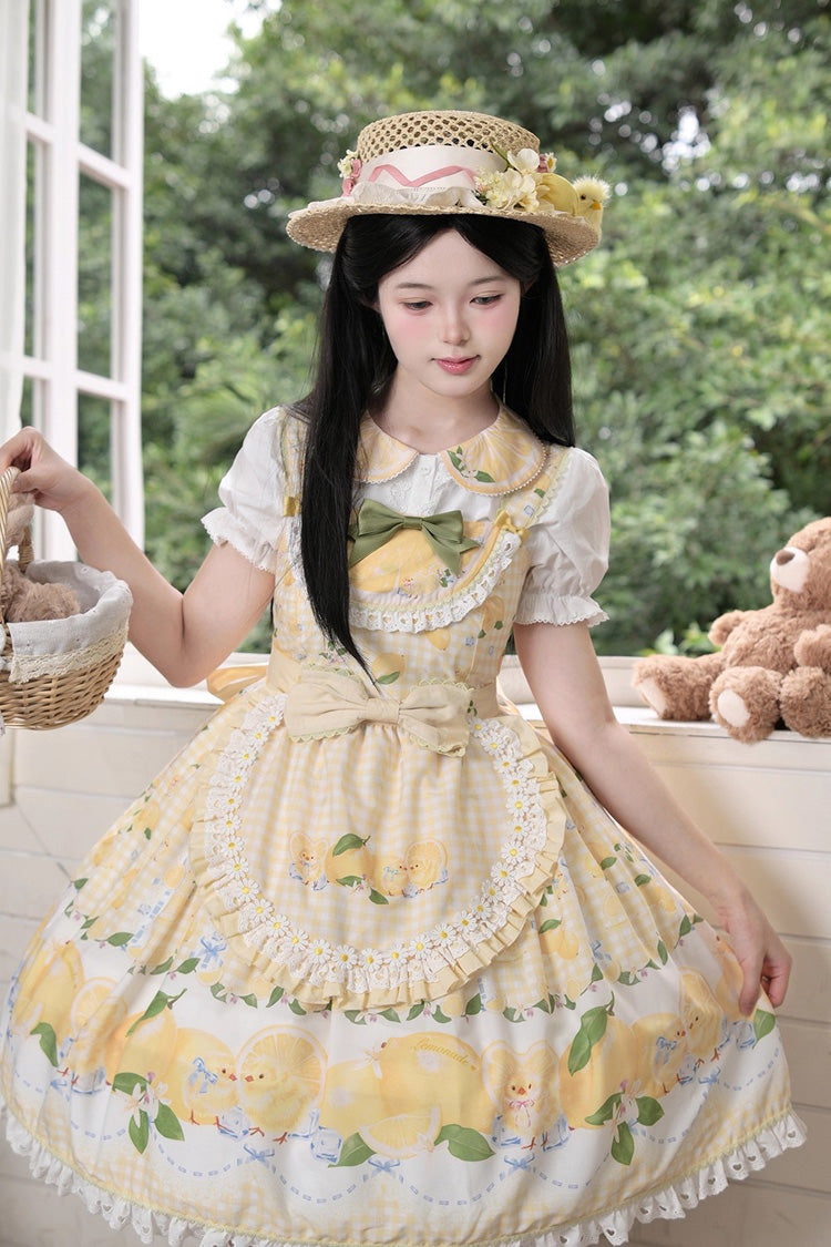 Yellow [Lemon Chicken] Print Ruffle Bowknot Lace Sweet Lolita Jsk Dress