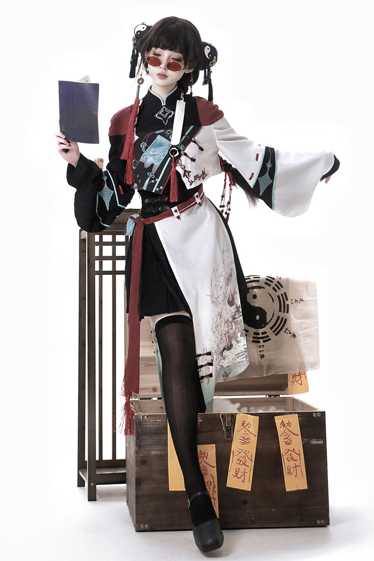 Multi-Color [Walking With The Demon] Print Asymmetric Gothic Chinese Style Ouji Lolita Skirt