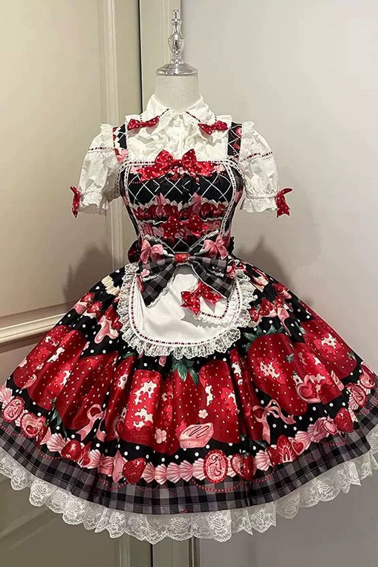 [Dream to Strawberry] Print Ruffle Bowknot Lace Sweet Lolita Jsk Dress 4 Colors