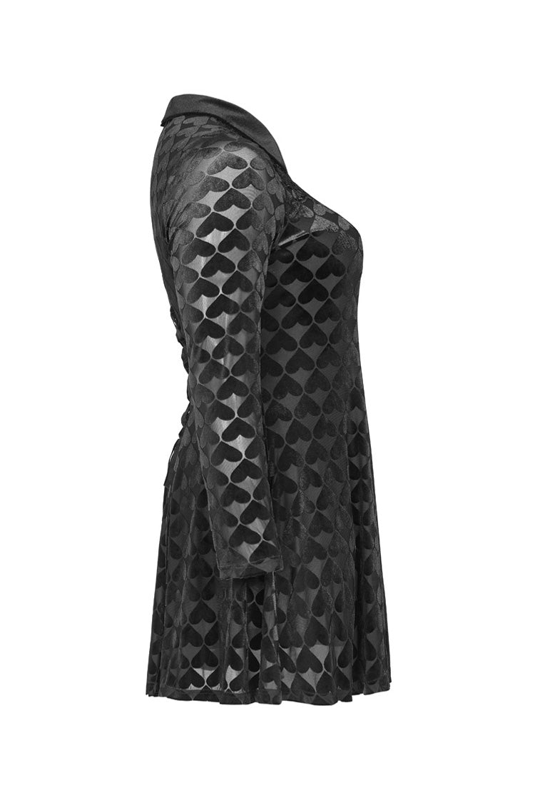 Black Front Chest Hollow-Out Decals Long Sleeve Back Waist Lace-Up Plus Size Mercerized Velvet Print Women's Gothic Dress
