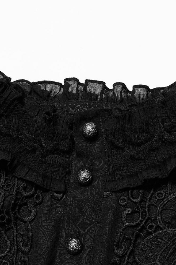 Black Stand Collar Ruffle Floral Embroidery Mens Gothic Blouse