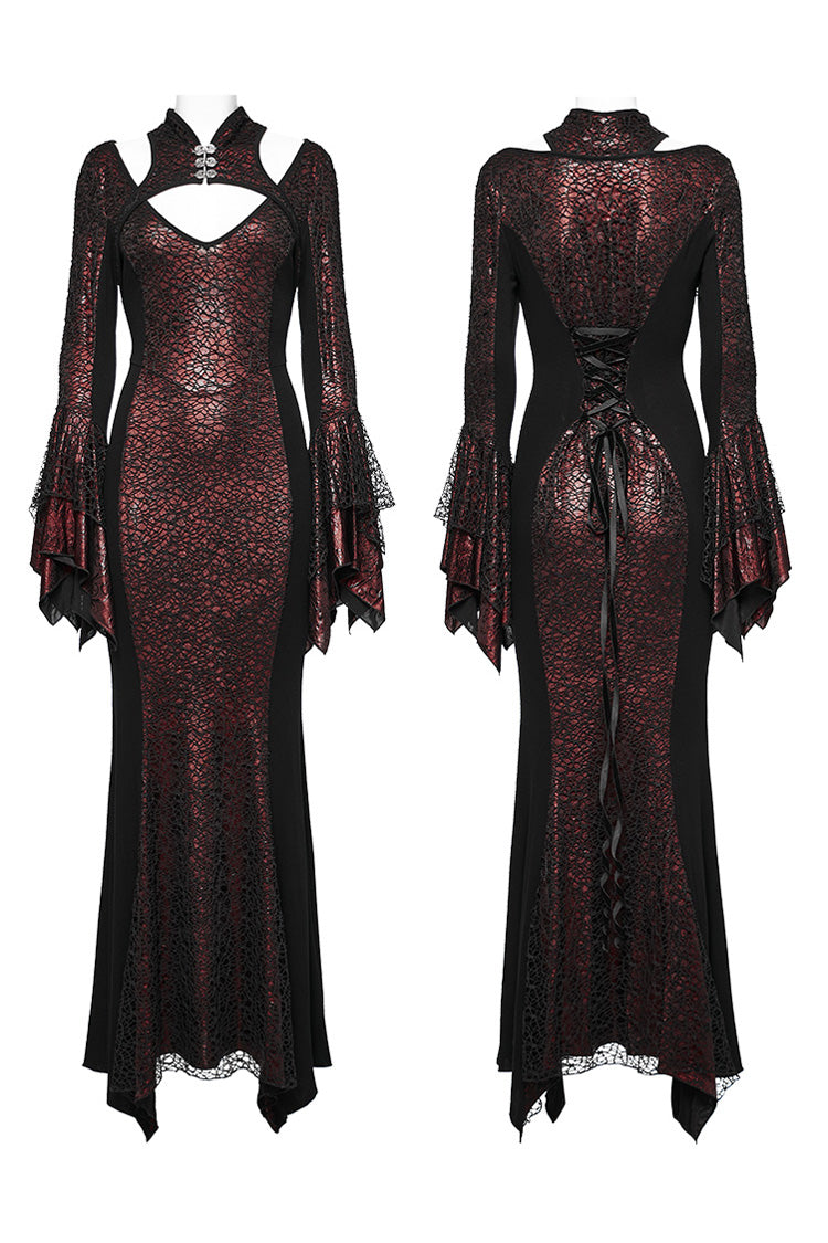 Black/Red Cheongsam Collar Fishtailed Hollow Women's Gothic Dress