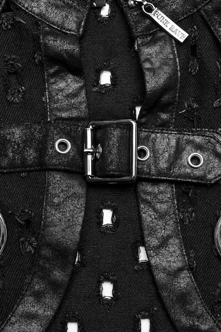 Black Stand Collar Zipper Decoration Hollow Womens Steampunk Short Cloak Jacket