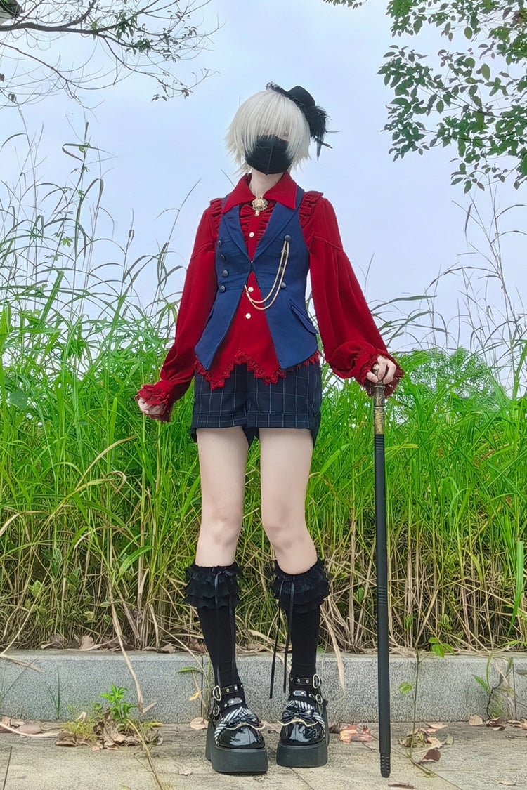 [Späte Nacht] Reverskragen Langarm Rüschen Spitze Schlanke Süße Lolita Bluse 6 Farben 