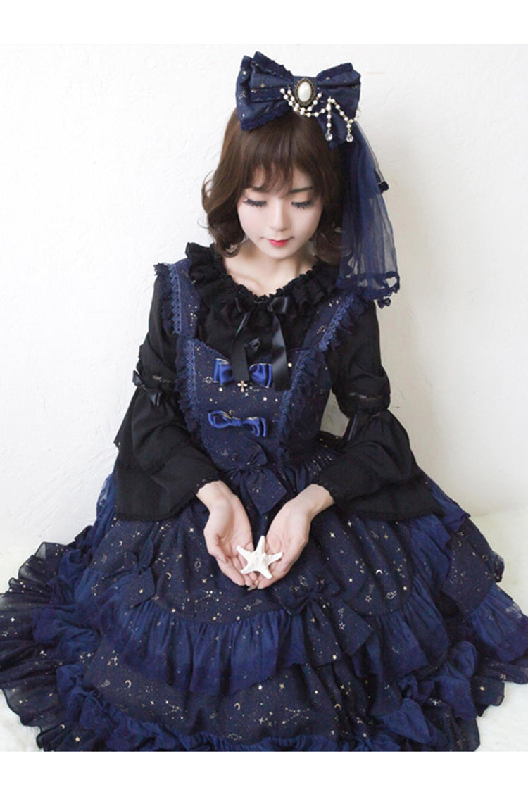 Chiffon Golden Star Bowknot Print Classic Lolita Sling Dress
