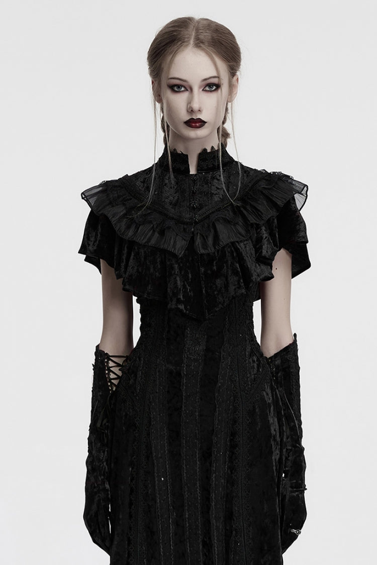 Black Sleeveless Ruffle Stitching Lace Women's Gothic Cape