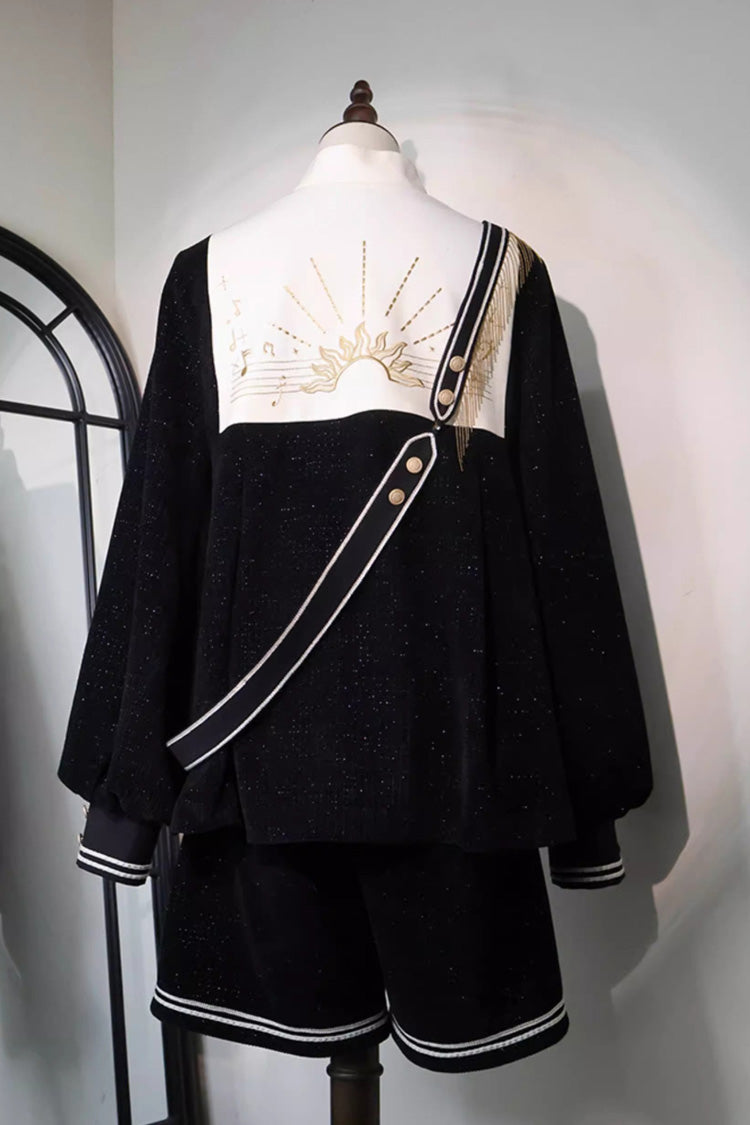 Black [Song Of Tomorrow] Long Sleeves Embroidery Asymmetric Gothic College Style Ouji Lolita Full Set
