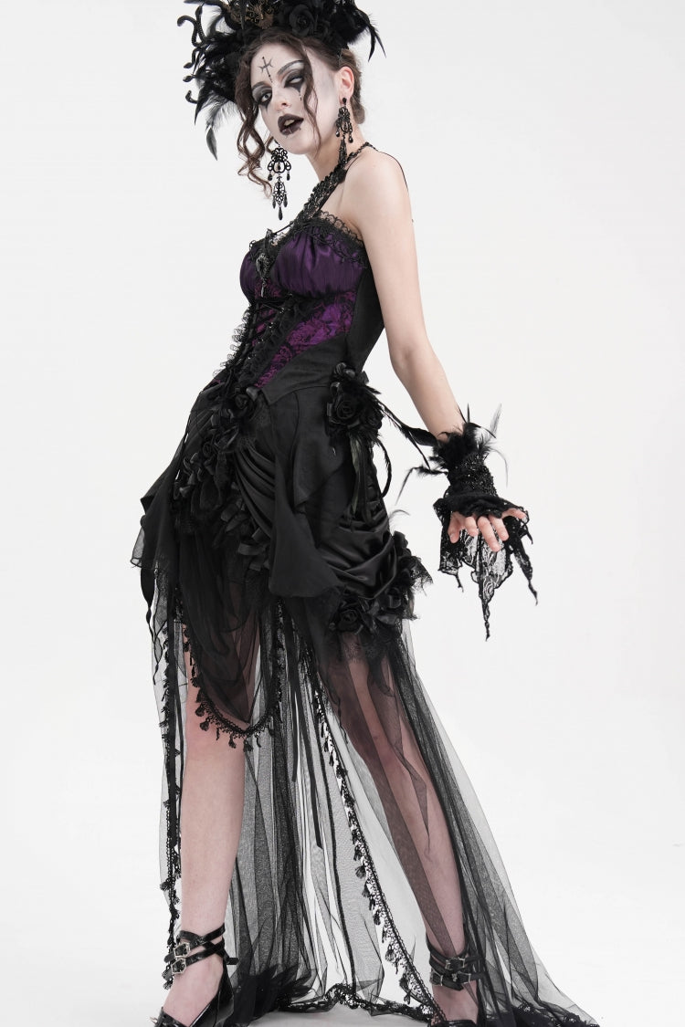 Purple Lace Lace-Up Women's Gothic Overbust Corset