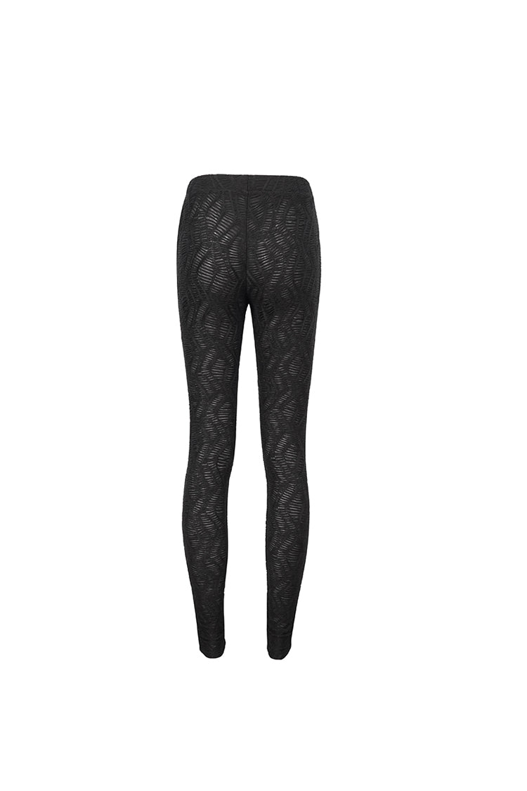 Black Strappy Mesh Splice Ruched Women's Punk Leggings