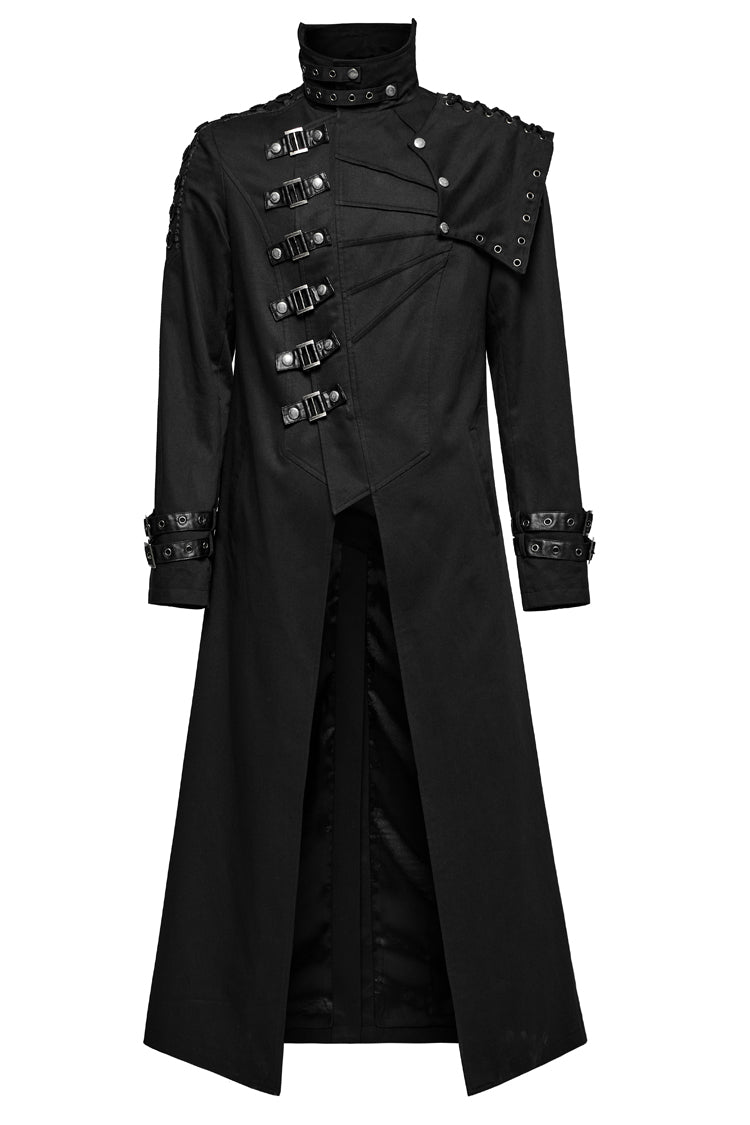 Black Stand Collar Slim Detachable Shoulder Pad Men's Gothic Coat