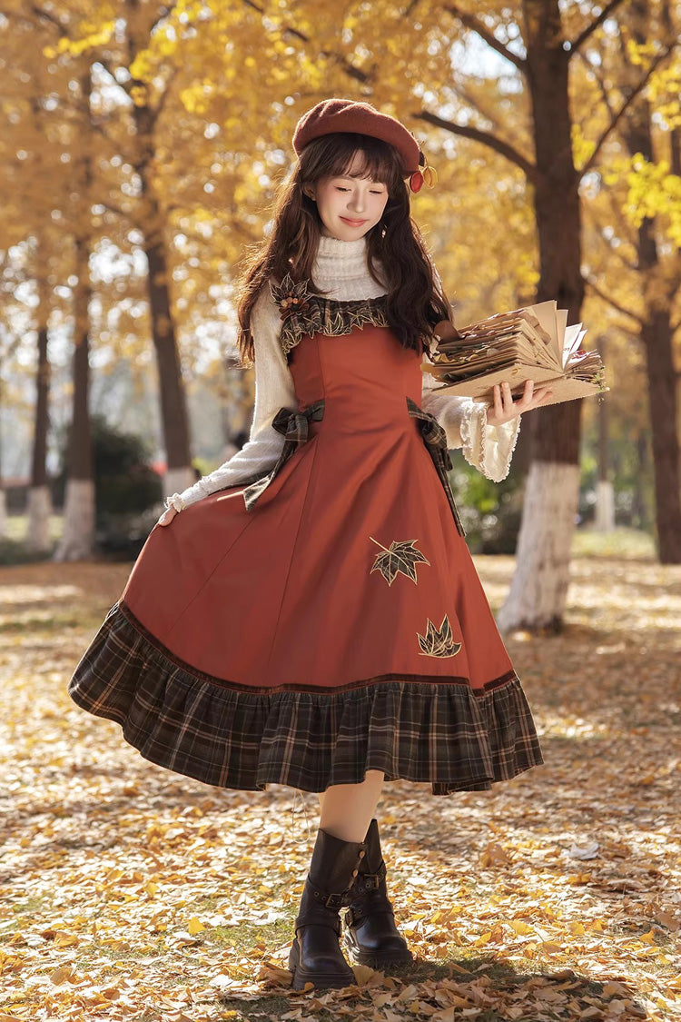 [Autumn Chronicles] Sleeveless Printed Ruffled Embroidered Spliced Slim Sweet Lolita Jsk Dress