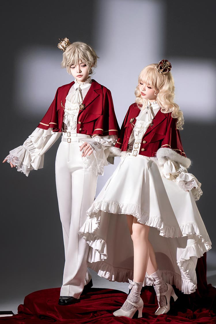 White [Day and Night Song] Long Sleeves Ruffle Ouji Gothic Lolita Skirt Pants