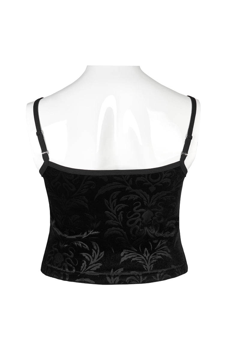 Schwarzer Samt mit personalisiertem Musterdruck, verstellbare Schultergurte, ärmellos, Gothic-Schlinge für Damen in Übergröße