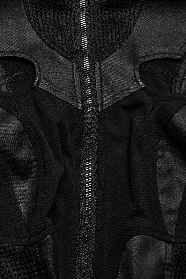 Black Sleeveless Hollow Stretch Knitted Stitching Womens Bat Wings Steampunk Vest