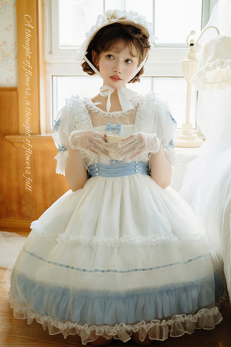 [Moonlight Sonata] Short Sleeves Ruffle Bowknot Lace Sweet Lolita Dress 4 Colors
