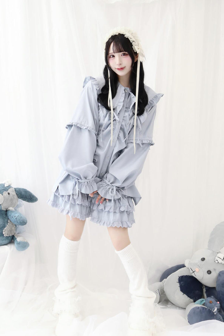 Doll Collar Long Sleeves Ruffle Bowknot Sweet Jirai Kei Japanese Blouse 3 Colors
