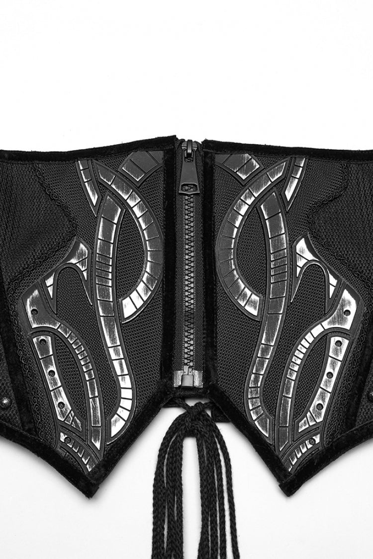 Black Irregular Mesh Zipper Women's Punk Underbust Corset