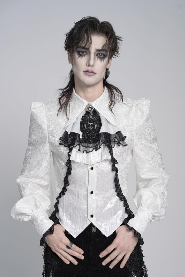 White Lapel Collar Long Sleeves Jacquard Swallow-tailed Lace Men's Gothic Palace Shirt