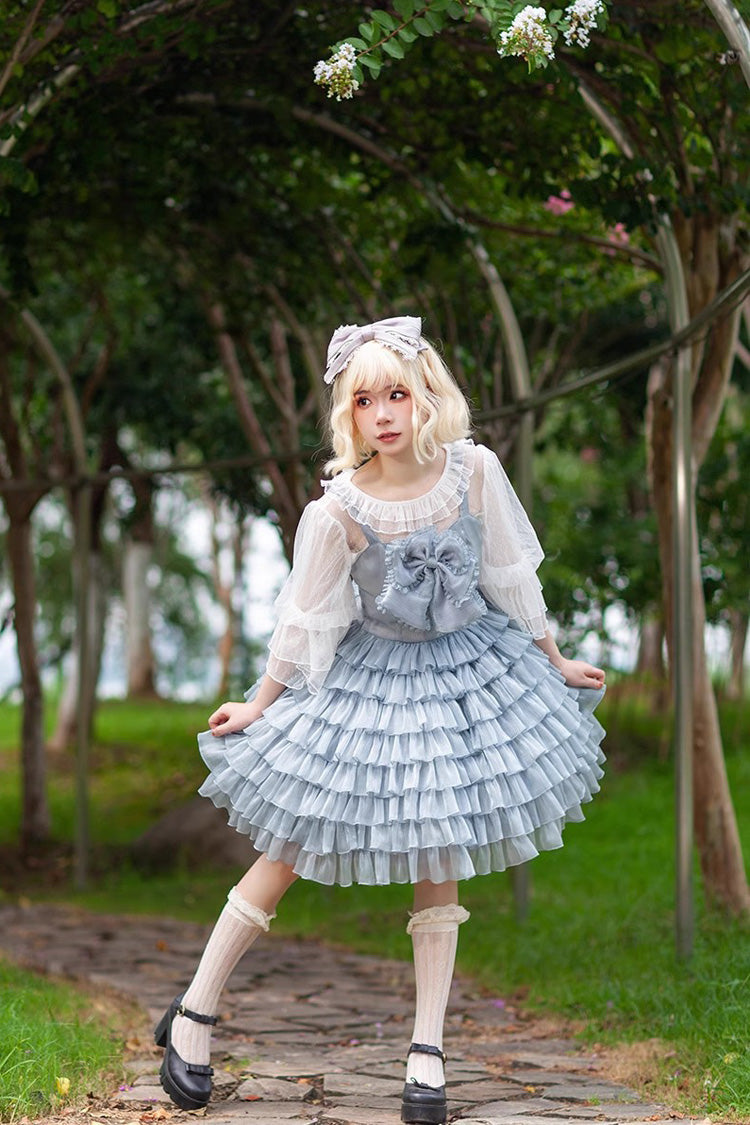 Multi-layer Plaid Print Ruffle Bowknot Sweet Lolita Tiered Dress 3 Colors