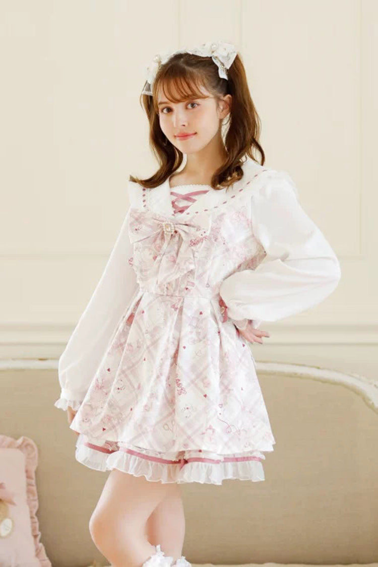 [Sewing Bear] Long Sleeves Print Bowknot Lace Sweet Jirai Kei Plus Size Dress 3 Colors