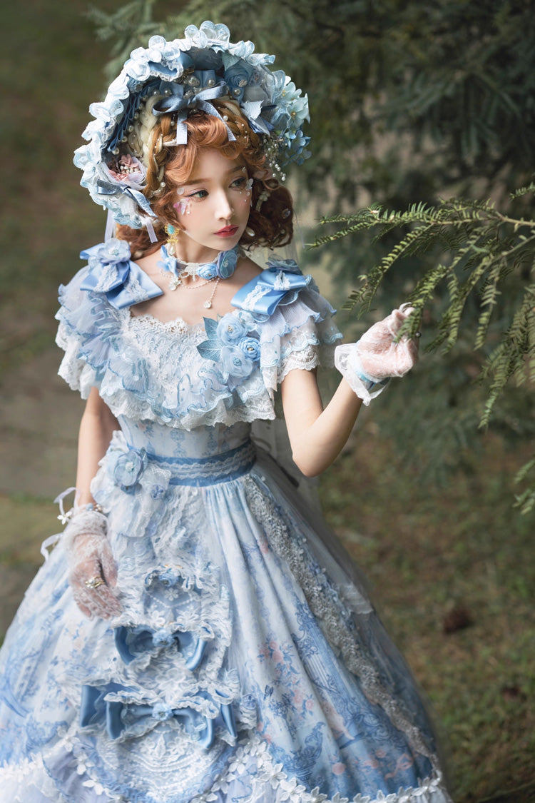 Blue The Key to the Secret Realm Gorgeous Wedding Princess Sweet Lolita Dress Set