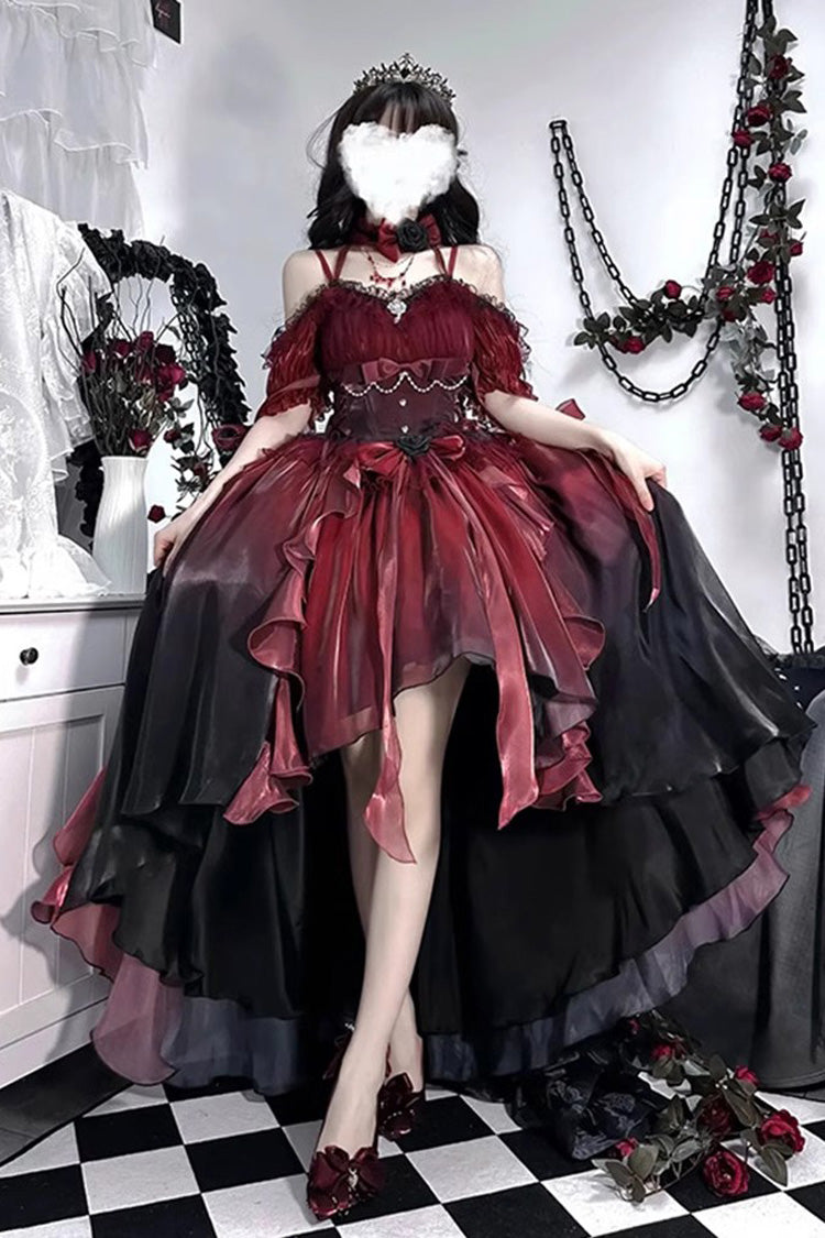 Red/Black Bowknot Irregular Gothic Princess Lolita Jsk Dress