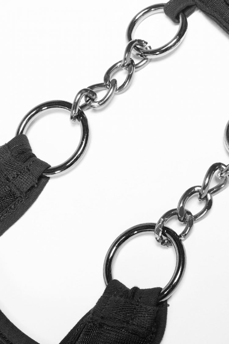 Schwarze ärmellose zerrissene Steampunk-Weste mit Metallkette für Damen