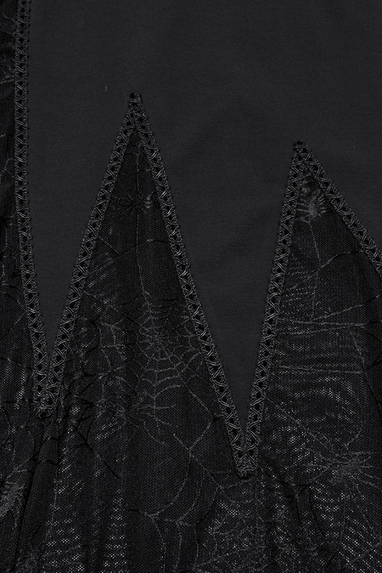 Black Sleeveless Plunging Sipder Stitching Mesh Women's Gothic Party Dress