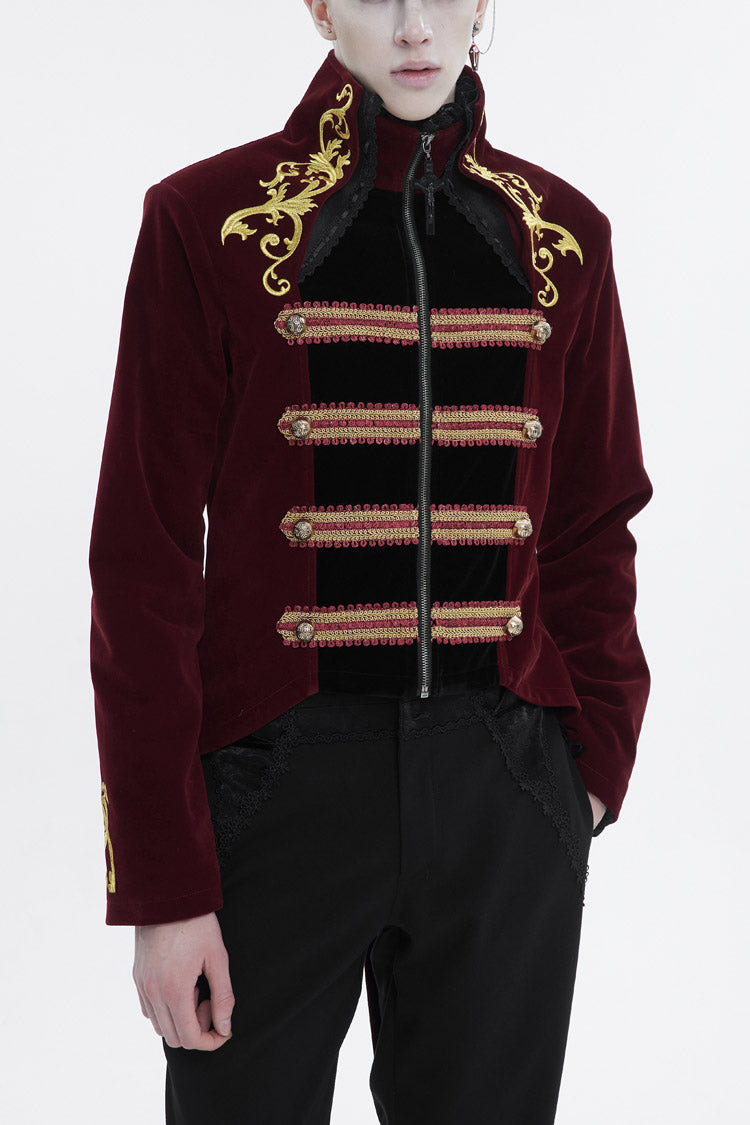 Red Totem Embroidered Swallow Tailed Men's Gothic Coat