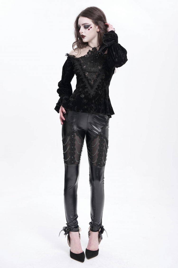 Black Off Shoulder Hollow Embroidery Women's Gothic Blouse
