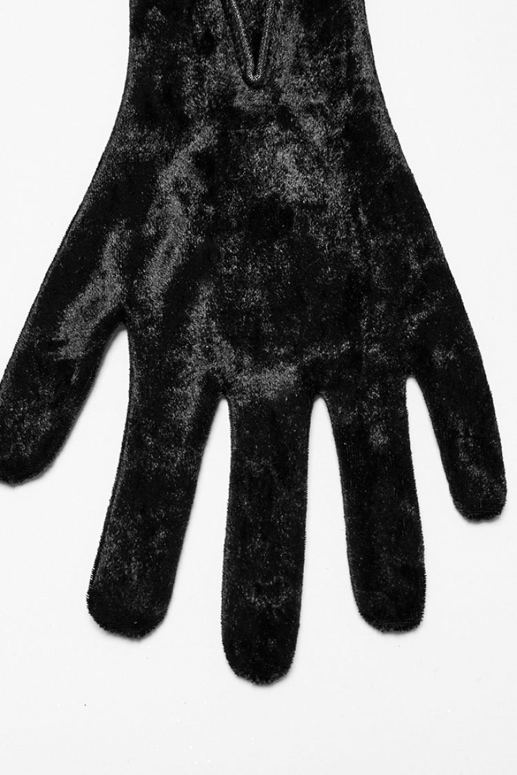 Black Floral Embroidery Lace-Up Women's Gothic Gloves
