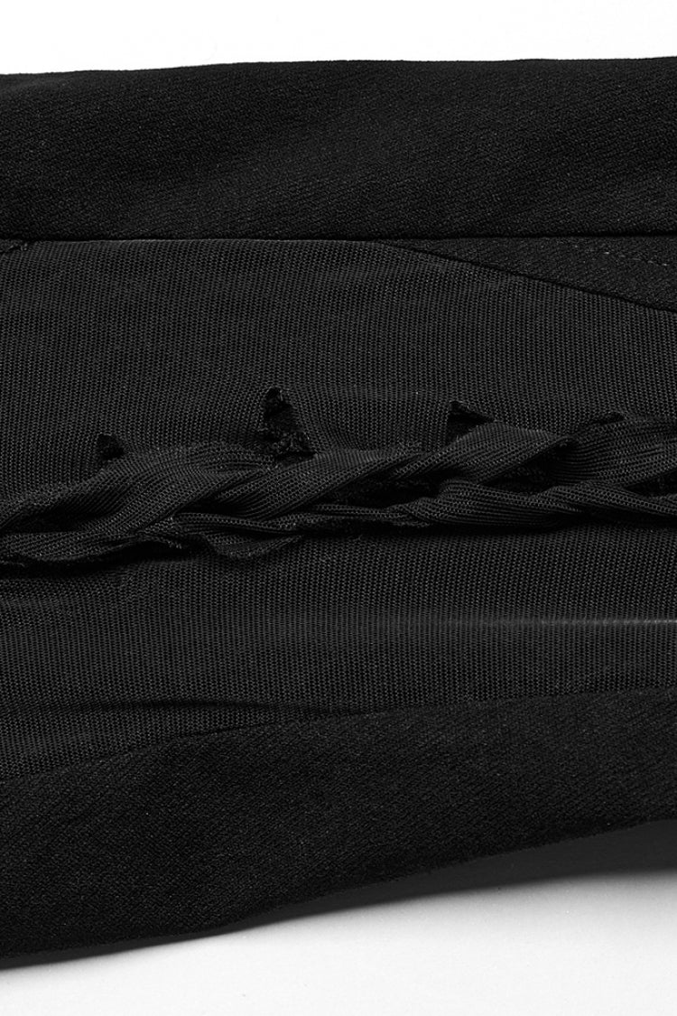 Black Hollow Stitching Irregular Mesh Women's Steampunk Pants