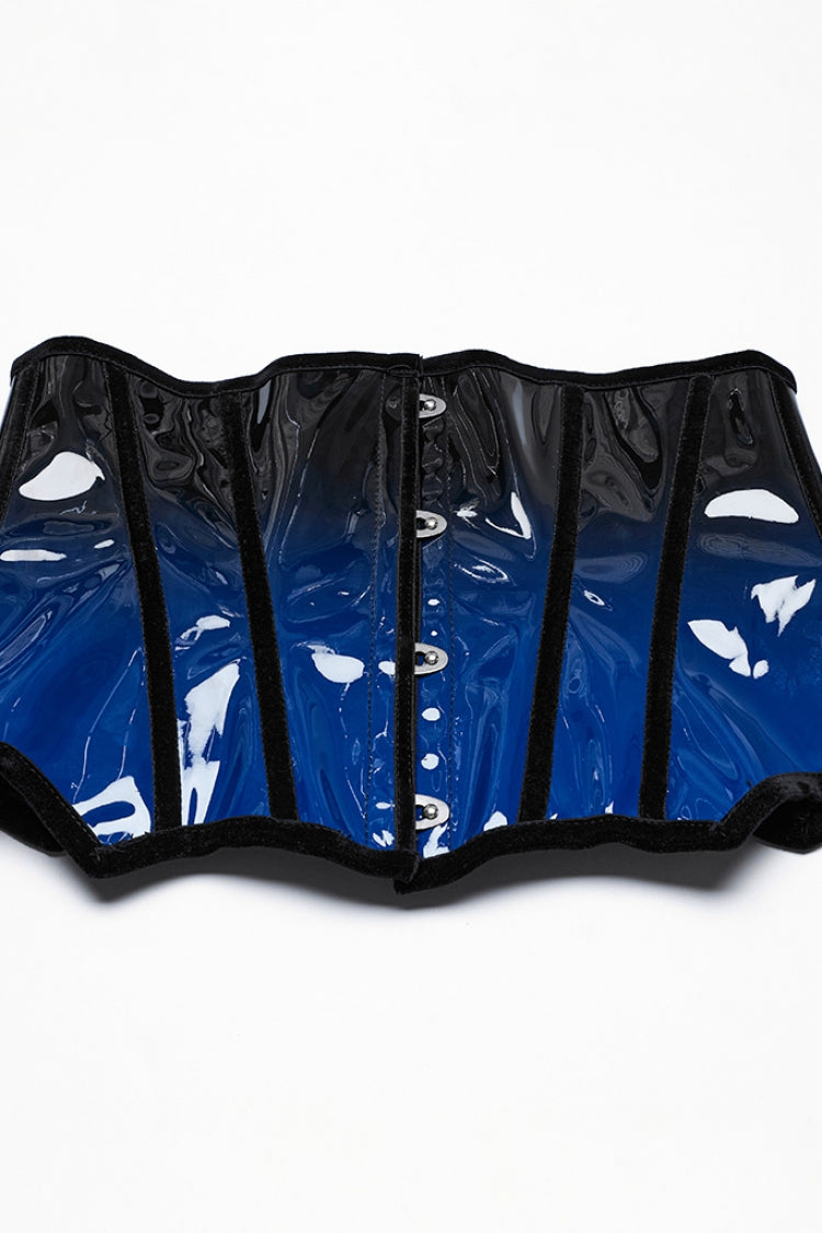 Black/Blue Gradient Patent Leather Women's Gothic Underbust Corset