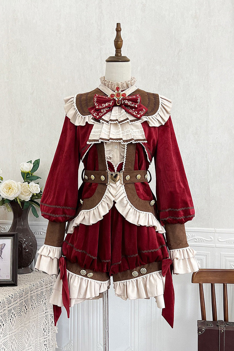 Red Courtly Stand Collar Long Sleeves Ruffle Classic Prince Ouji Lolita Set