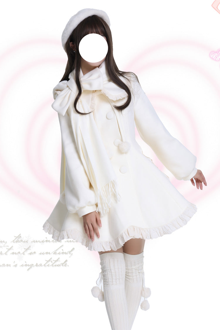 [Wintersonate] Langärmliger Rüschen-Schleifenknoten Süßer Eleganter Prinzessinnen-Lolita-Mantel 2 Farben