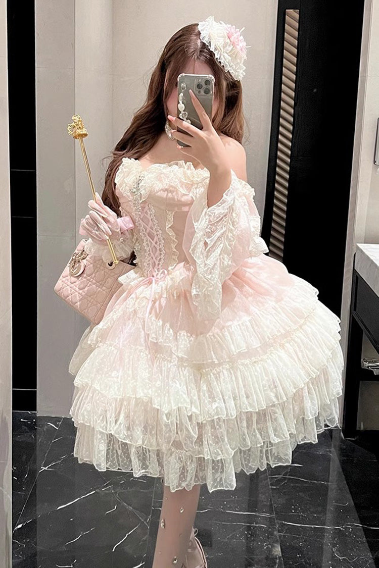 Princess Off Shoulder Multi-Layered Ruffle Bowknot Lace Sweet Elegant Lolita Strapless Dress