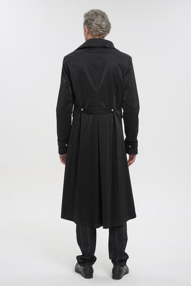 Black Lapel Collar Double Breasted Metal Cross Zip Men's Gothic Long Coat