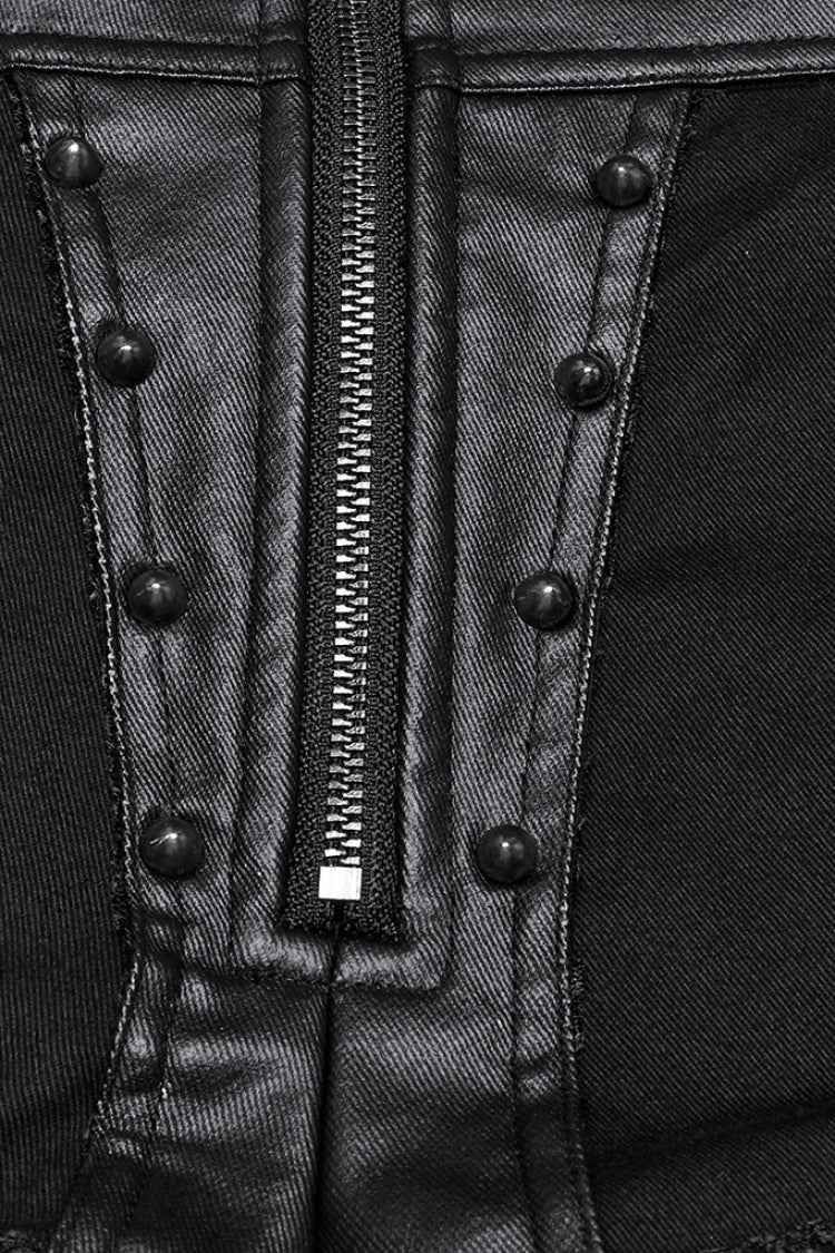 Black Stitching Faux Leather Mesh Studded Women's Punk Shorts