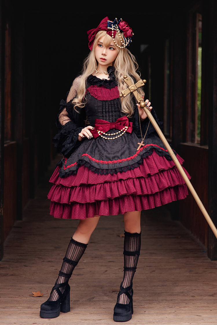 [Pearl Box] Sleeveless Triple-Layered Bowknot Lace Slim Pearl Sweet Elegant Lolita Jsk Dress 3 Colors