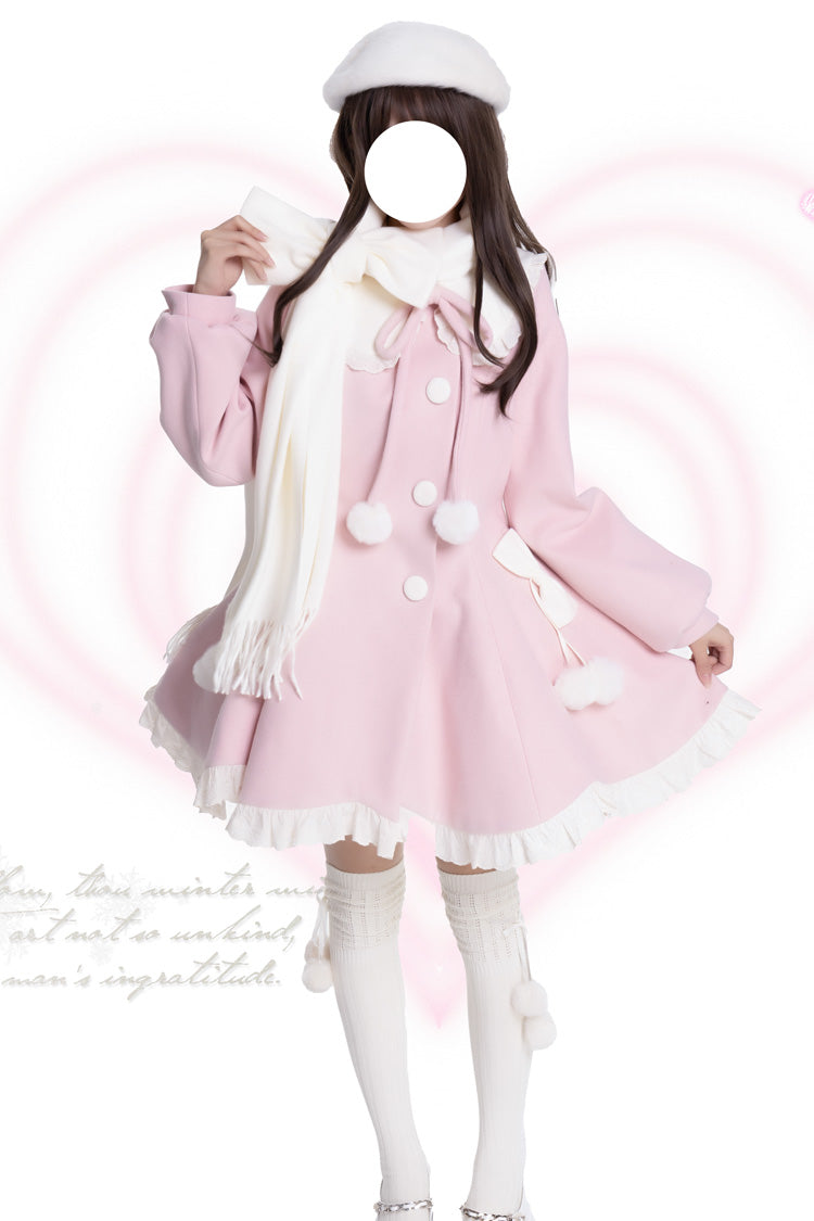 [Wintersonate] Langärmliger Rüschen-Schleifenknoten Süßer Eleganter Prinzessinnen-Lolita-Mantel 2 Farben