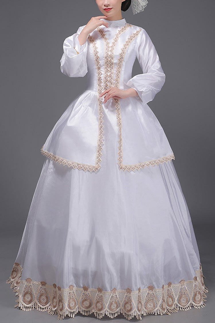 ホワイトヨーロッパコート長袖刺繍甘いヴィンテージビクトリア朝のドレス