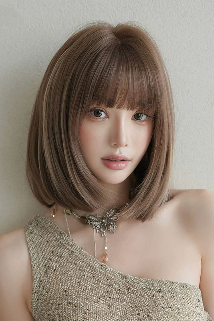 Braun/Beige hebt natürliche, flauschige, altersreduzierende Schlüsselbein-Bob-Sweet-Lolita-Perücke hervor