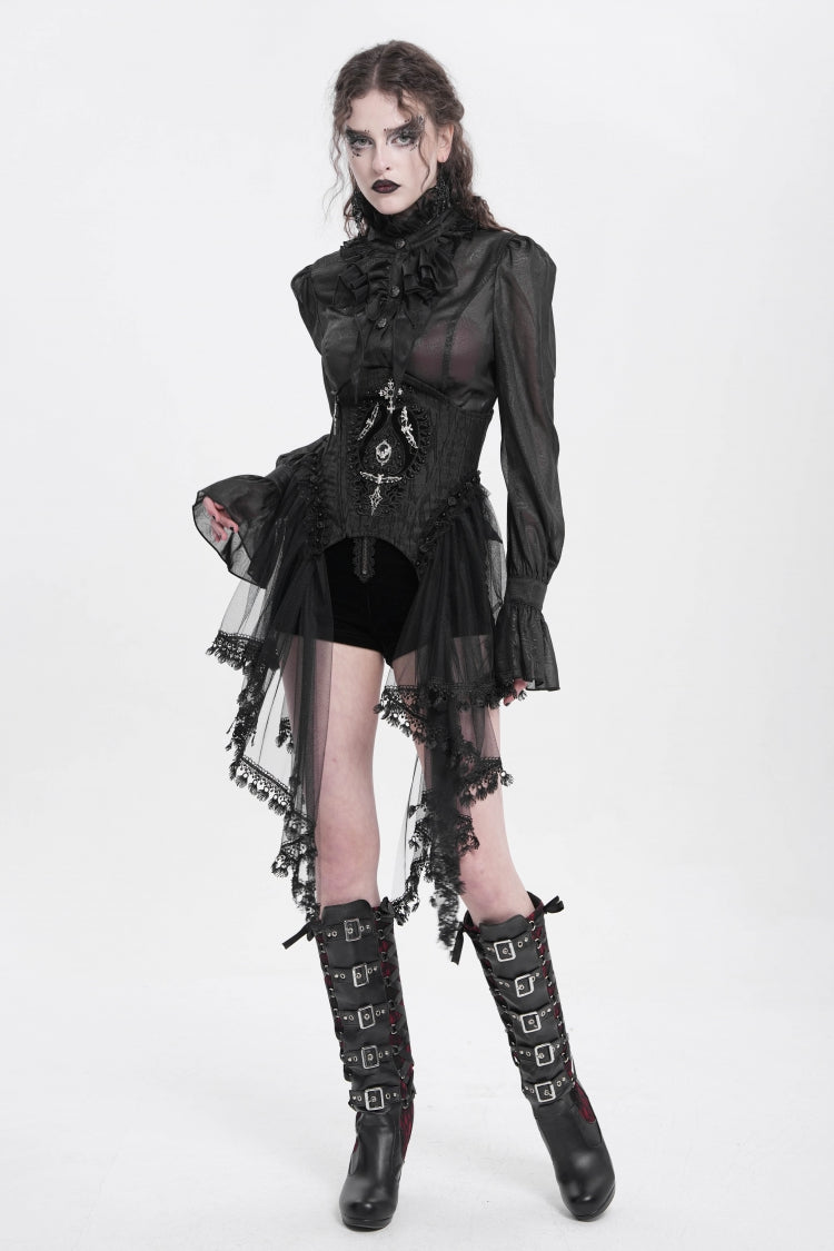 Black Stitching Lace Lace-Up Mesh Women's Gothic Underbust Corset