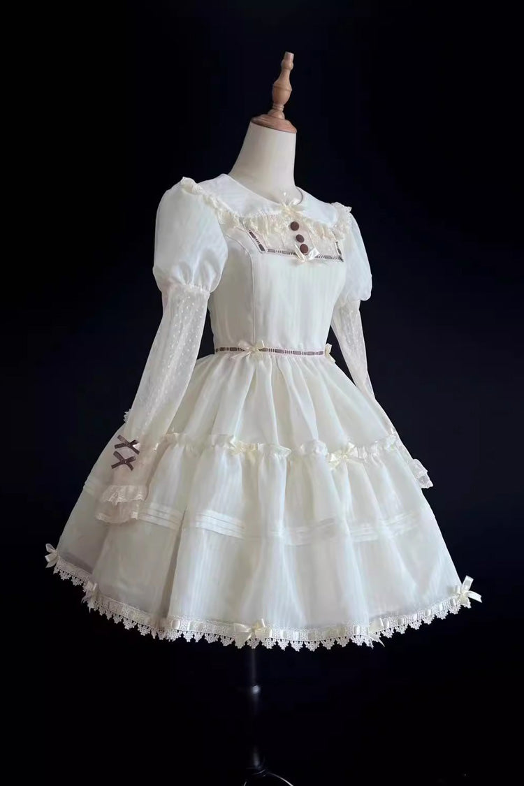 White Lapel Collar Long Sleeves Hollow Sweet Princess Lolita Dress