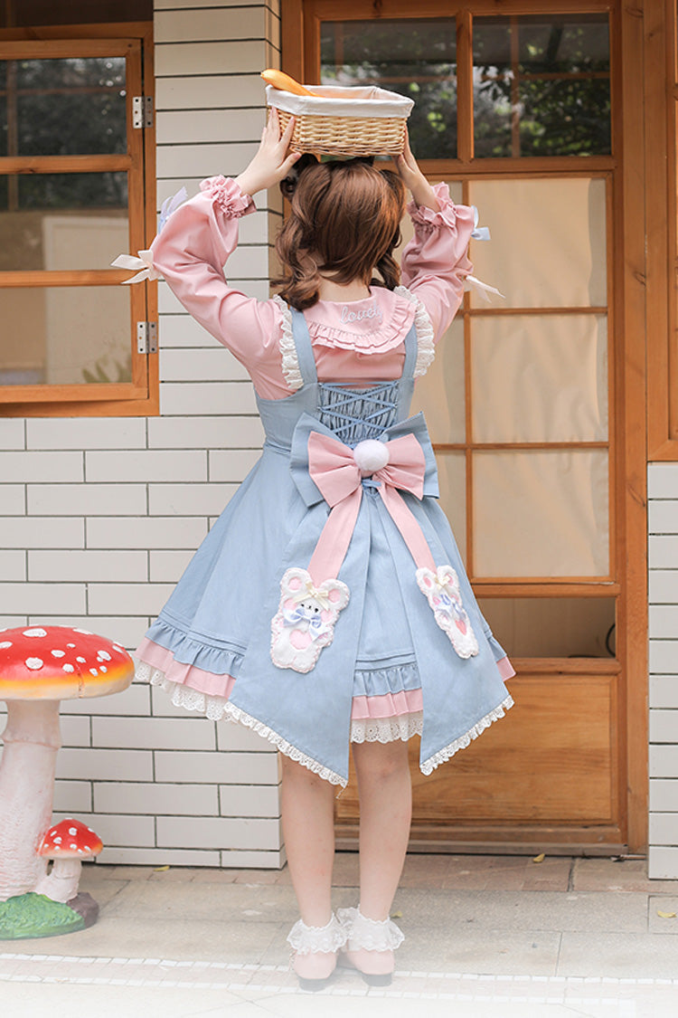 Blue/Pink Plum Blossom Snow Rabbit Ruffle Bowknot Sweet Lolita Dress