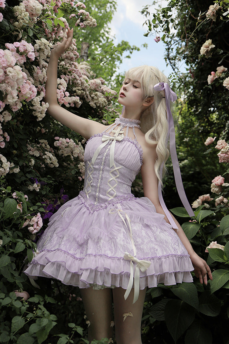 Purple Tube Top Sleeveless Ruffle Bowknot Gothic Lolita Jsk Tiered Dress