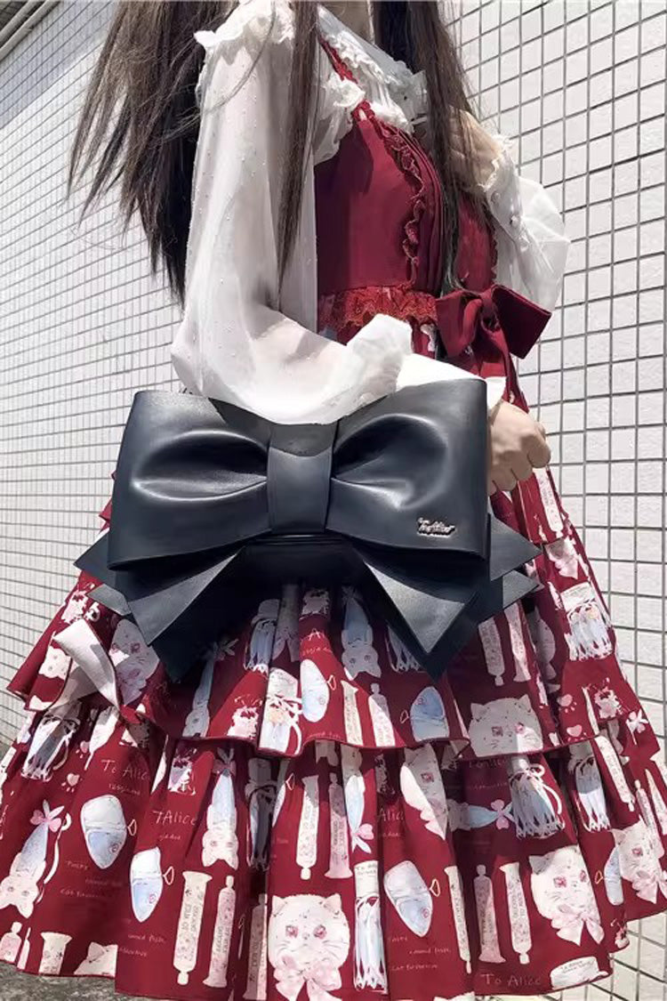 ブラック リボン パール装飾ゴシック ロリータ ハンドバッグ