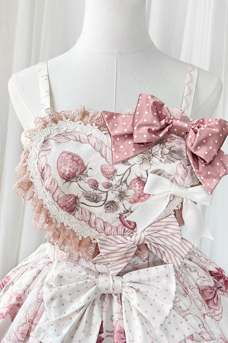 Pink [Cat Dessert House] Print Ruffle Bowknot Sweet Lolita Jsk Dress Set
