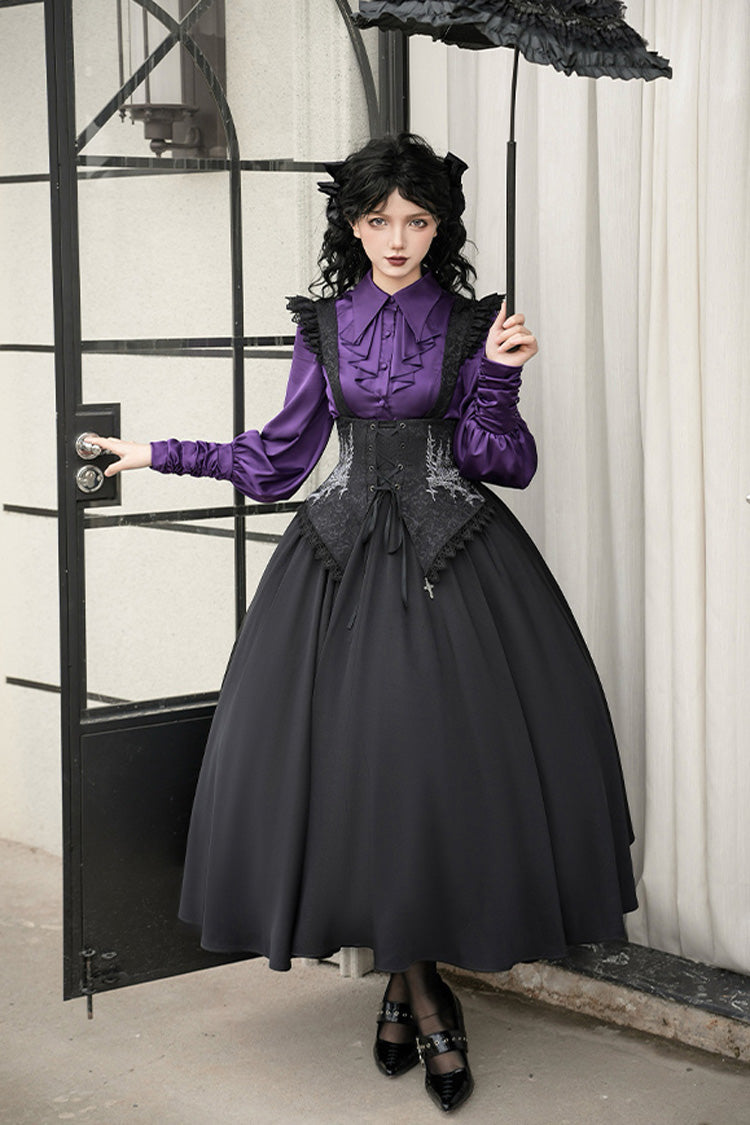 Schwarzes [Nacht der Dornen] ärmelloses Stickerei-Schnürung Gothic Lolita Träger-BH-Unterstützungskleid 2 Versionen 