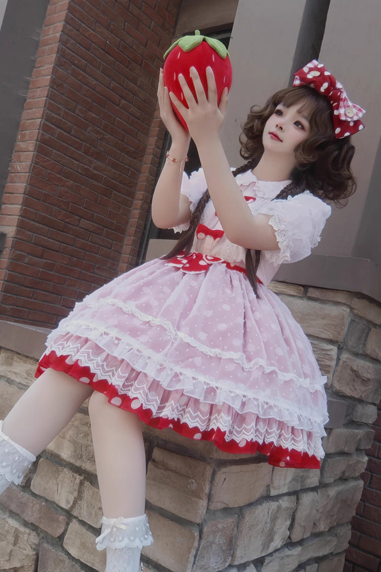 [Wave Candy] Jupe Lolita douce à nœud à volants imprimé triple couche 3 couleurs 